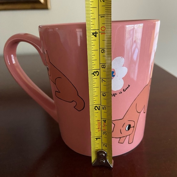 LIFE IS GOOD Pink SLEEPING DOG "Rocket" with White FLOWERS Coffee MUG Cup - Picture 6 of 7